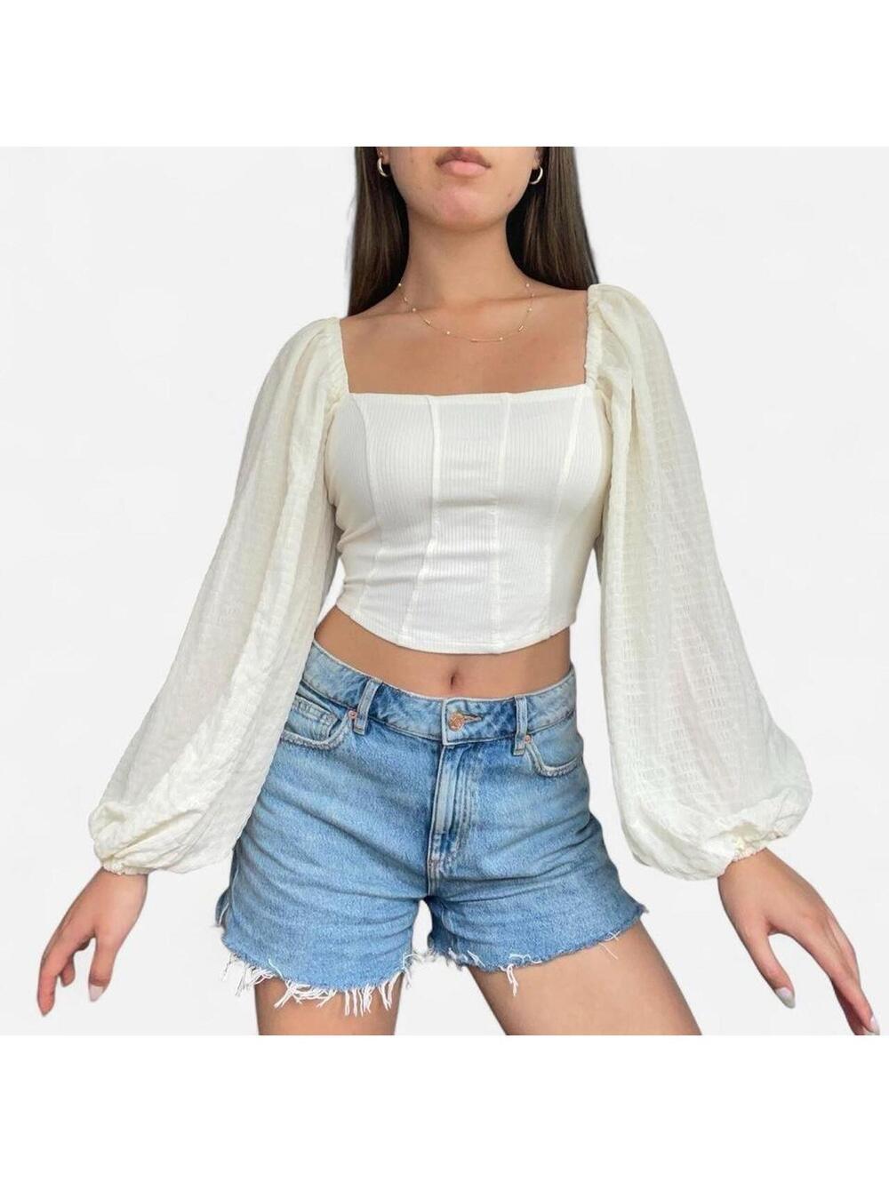 Urban Outfitters White Puff Sleeve Corset Crop Top